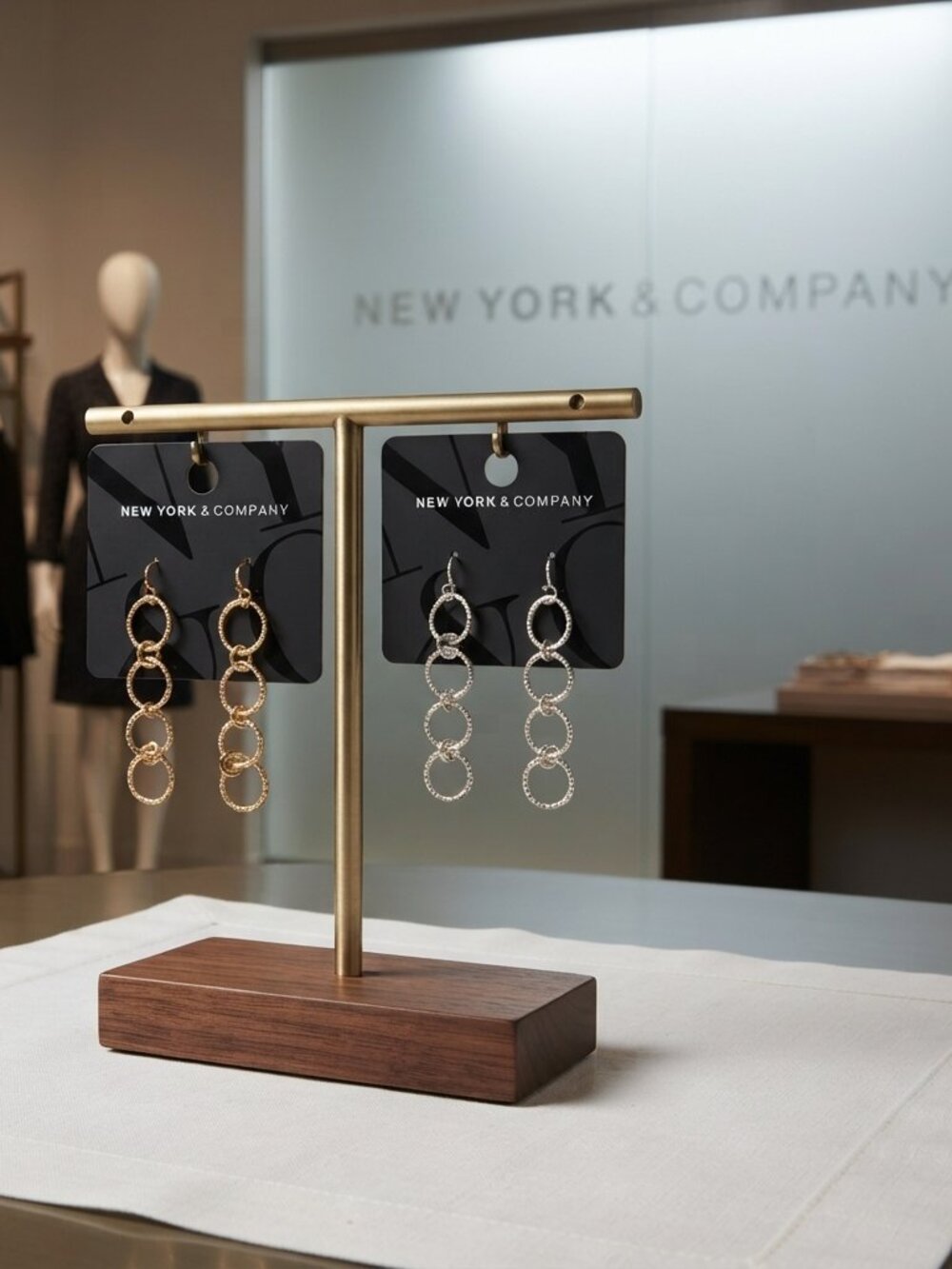 New York & Company Gold & Silver Textured Link Dangle Earrings Set of 2